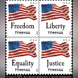 100 Forever Stamps Justice Equality Freedom Liberty Four Flags Stamp USPS Mail‎
